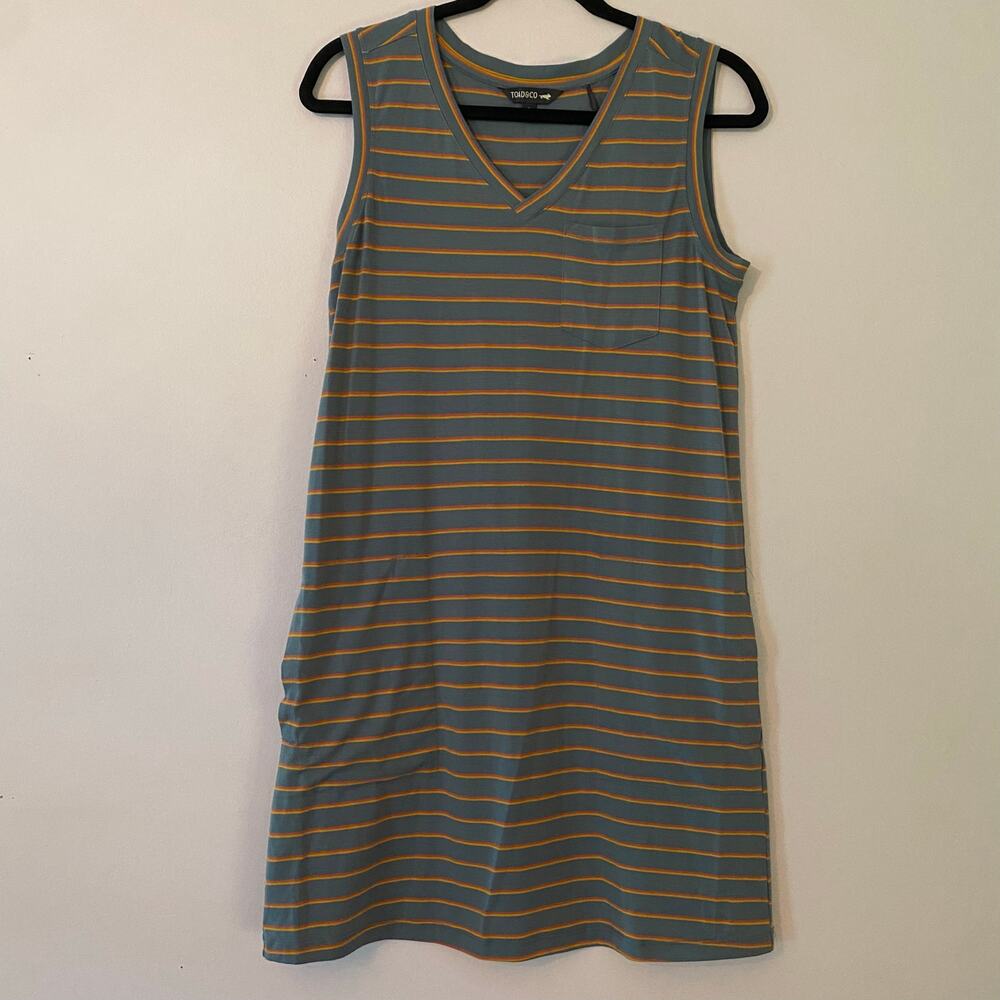 Toad & Co Blue Pink Orange Stripe Tank Mini Dress Sleeveless Casual Women Small